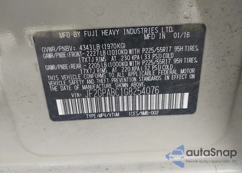 2016 Subaru Crosstrek 2.0I Premium z USA, uszkodzony, nr VIN JF2GPABC1G8254076